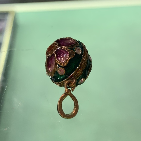 Green and Purple Enamel & Crystal Cloisonné Style Egg Shaped Pendant - Picture 5 of 7